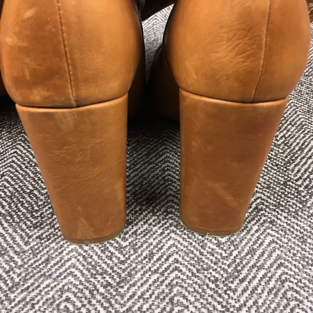 Anthropologie Tan Leather Tall Block Heel Boots Made Spain Sz 41 (10/10.5 US) - Picture 9 of 10